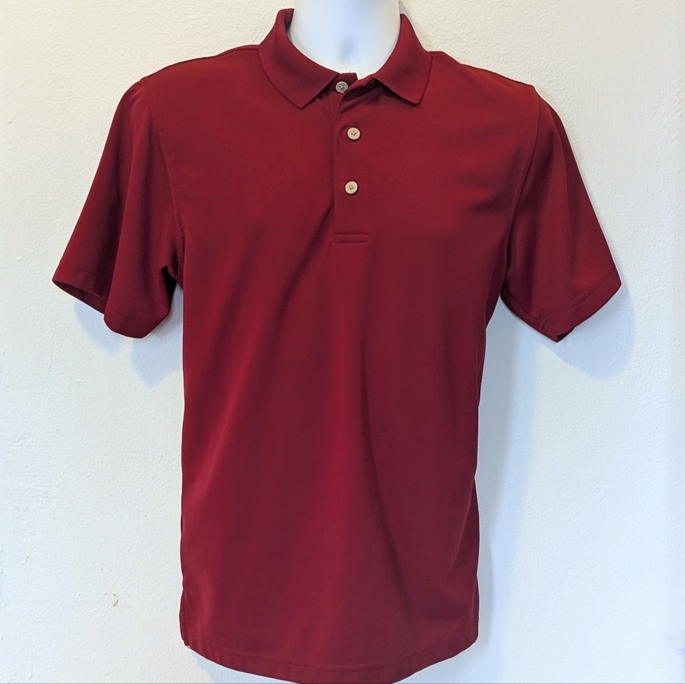 Cubavera Deep Red Polo With Horizontal Ribbed Texture Shirt - Picture 3 of 6